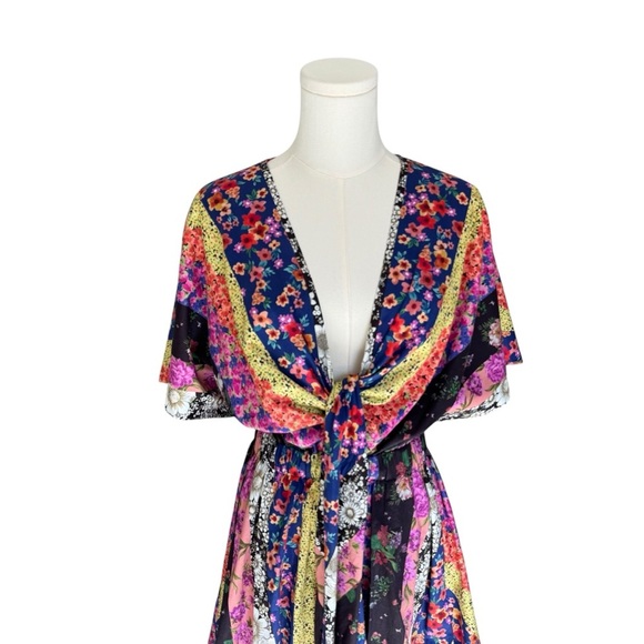 Amur - Nyla Tie Front Dress Vibrant Multicolor Wrap Dress Sz 4 - Picture 4 of 9